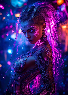 Cyberpunk Woman in Neon Lights