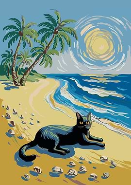 Black Cat on Tropical Beach