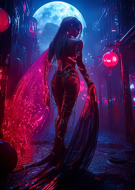 Cyberpunk Woman in Neon Alley