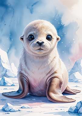 Cute Baby Seal Pup Watercolor