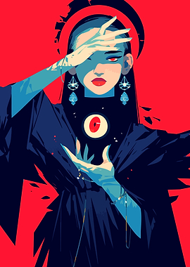 Mystical Woman with Eye Orb Minimalist Art