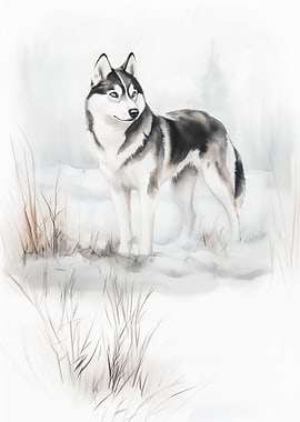 Wolf in Winter Watercolor