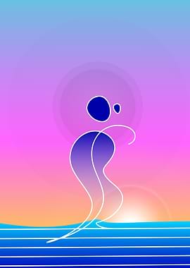 Sunset Surfer Line Art