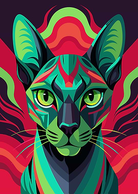 Green Cat Portrait