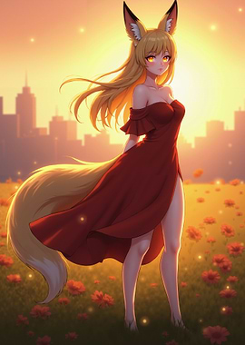 Fox Girl in Red Dress