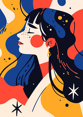 Abstract Woman Among Stars Portrait Minimalist Art