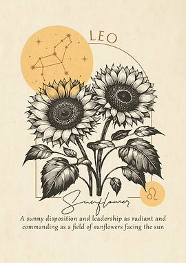 Leo Zodiac Sunflower Print