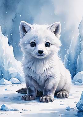 Arctic Fox Cub Watercolor