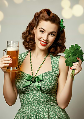 Irish Girl with Beer and Clover