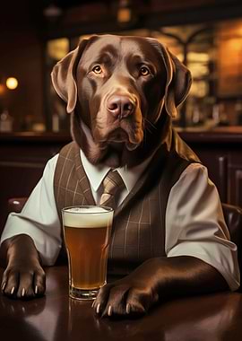 Dog in Suit with Beer