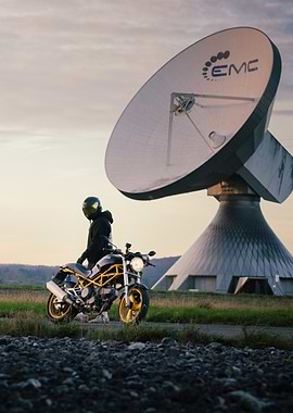 Motorcycle by Satellite Dish