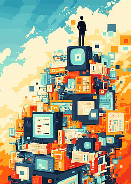 Man on TVs Abstract Minimalist Art