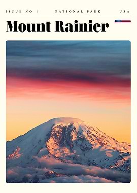 Mount Rainier National Park Travel Art Poster