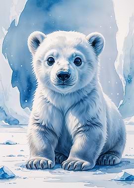 Polar Bear Cub Watercolor