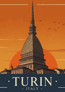 Turin, Italy Landmark Travel Poster