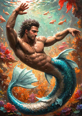 'Dance of the Deep' - Merman Painting