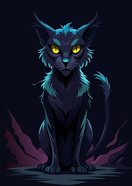 Black Cat with Glowing Eyes