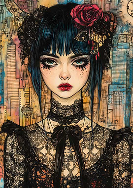 Gothic Cyberpunk Enchantress – Dark Elegance in a Futuristic World