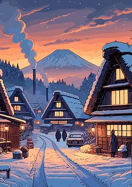 Snowy Japanese Village