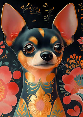 Chihuahua with Floral Tattoo Animal