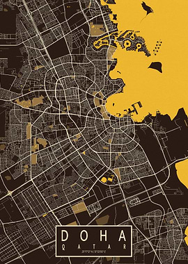 Doha City Map Qatar Pastel