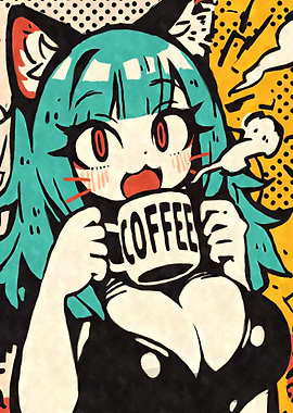 Kawaii Anime Cat Girl Coffee