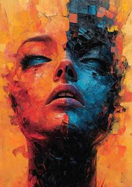 Abstract Portrait in Blue and Red