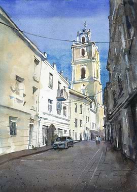 Vilnius Lithuania skyline watercolor