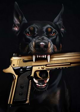 Doberman with Golden Gun
