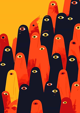 Surreal Art Crowd Eyes Minimalist Art