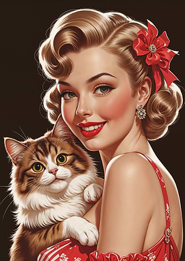 Pin-up with Cat