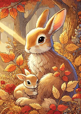 Mother Rabbit and Baby Bunny