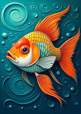 Goldfish in Teal Water