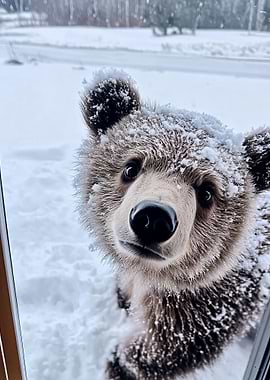 Curious Bear Cub in Snow