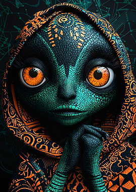 Alien Portrait with Tribal Patterns