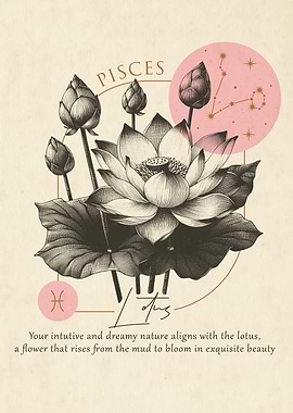 Pisces Zodiac Lotus Print
