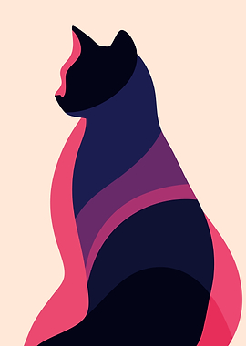 Abstract Cat Silhouette Minimalist Art