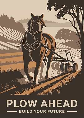 Horse Plowing Field Poster