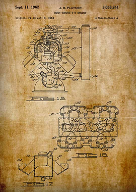 Patent V8 Engine Poster Print Muscle Car Art Hemispherical Engine shet 4