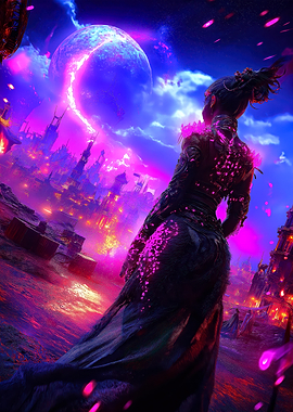 Fantasy Cityscape with Woman