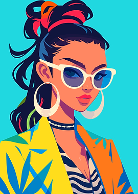Stylish Retro Tropical Fashion Woman Minimalist Art