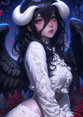 Dark Angel with White Horns Anime Girl