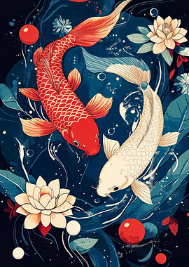 Koi Fish Watercolor Art