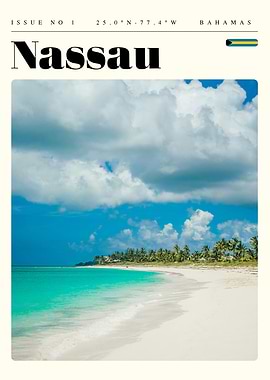 Nassau Beach Bahamas Travel Art Poster