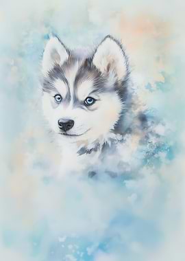 Husky Puppy Watercolor