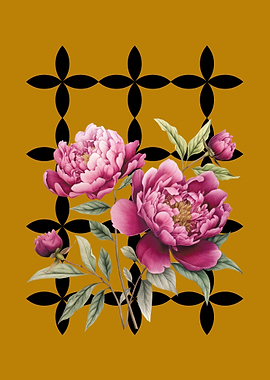 Pink Peonies on Mustard
