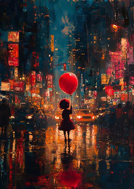 Girl with Balloon in City