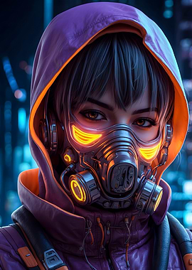 Cyberpunk Woman in Gas Mask