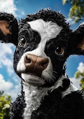 Cute Black and White Calf