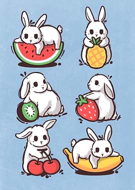 Cute Bunnies & Fruit